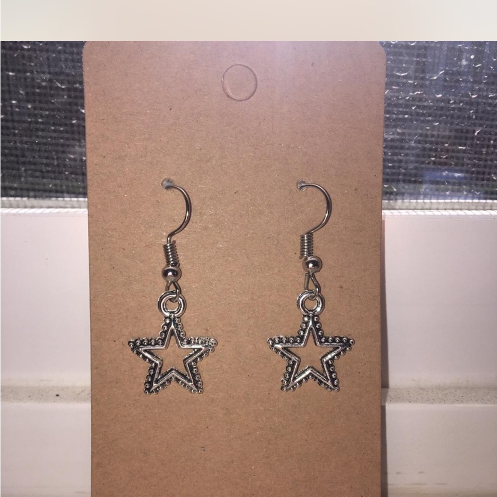Silver Star Dangle Earrings - Picture 2 of 2